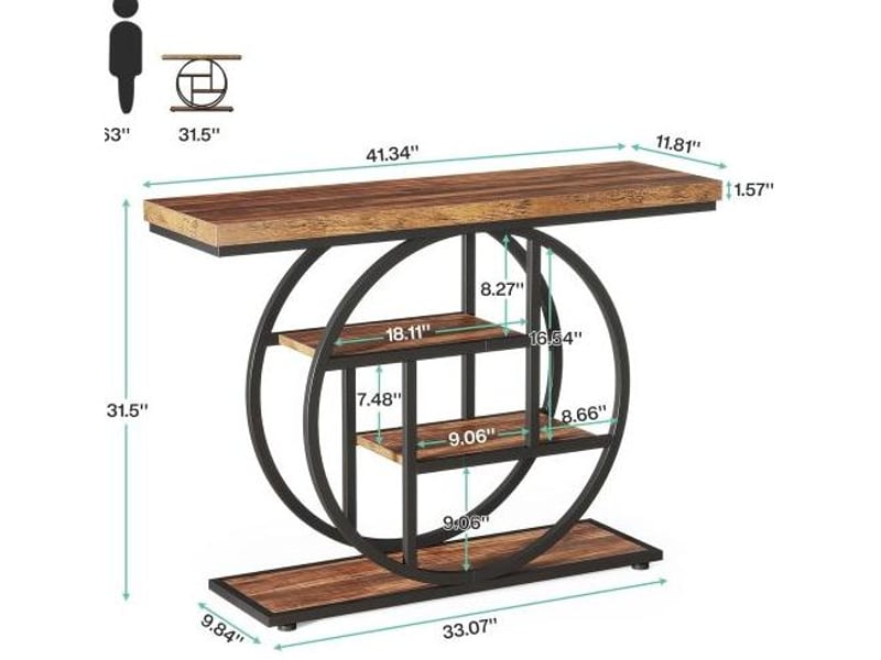  Table console 105x30x80 cm 4 niveaux métal bois noir marron rustique  - Conforama B