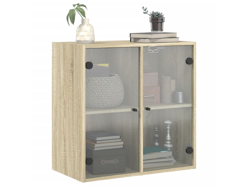  Armoire murale salon, meuble de rangement avec portes en verre chêne sonoma 68x37x68,5 cm  - Conforama D