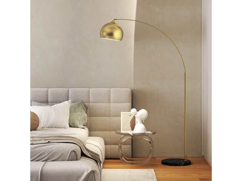  Lampadaire arc doré avec hauteur réglable, base en marbre noir, douille e27 pour salon et coin lecture  - Conforama B