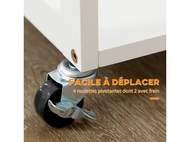  Ensemble table de bar pliable roulettes + 2 blanc tabourets et bois clair - 2 tiroirs et porte-torchons  - Conforama E