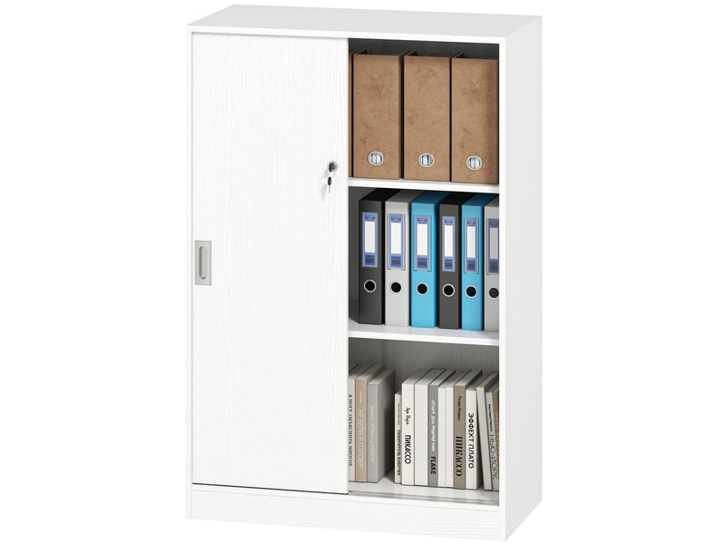  Armoire de bureau 2 portes coulissantes verrouillables dim. 80l x 40l x 120h cm blanc 2 étagères en bois  - Conforama B