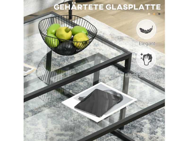  Tables basses gigognes 2 pièces empilables avec plateau en verre trempé et cadre en acier noir pour salon  - Conforama E