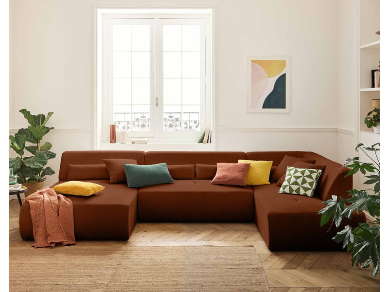  Onyx - canapé panoramique modulable d'angle droit 7 places - en velours côtelé - lisa design - terracotta ONYX - Conforama B