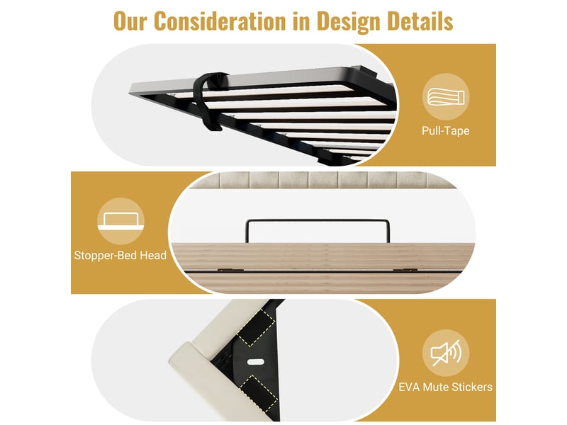 Lit coffre 90x200 cm, lit enfant, rangement hydraulique, étagères, led, usb et usb-c, lin beige - Conforama W