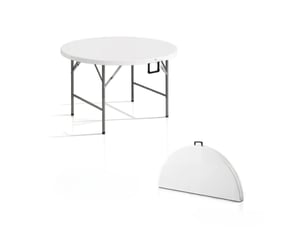 Table de jardin ronde pliante ø122 cm – blanche et grise – 6 personnes, pliage compact pour transport