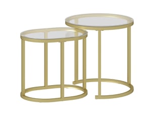 Table basse ronde, ensemble de 2, empilables, cadre acier doré – salon et chambre