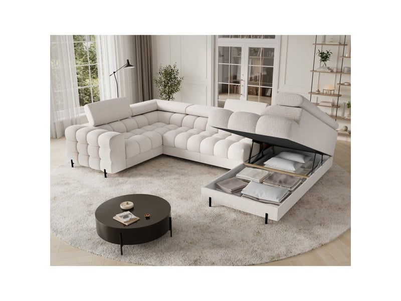  Canapé panoramique convertible factory 3 places beige – angle droit avec coffre – version 5  - Conforama D