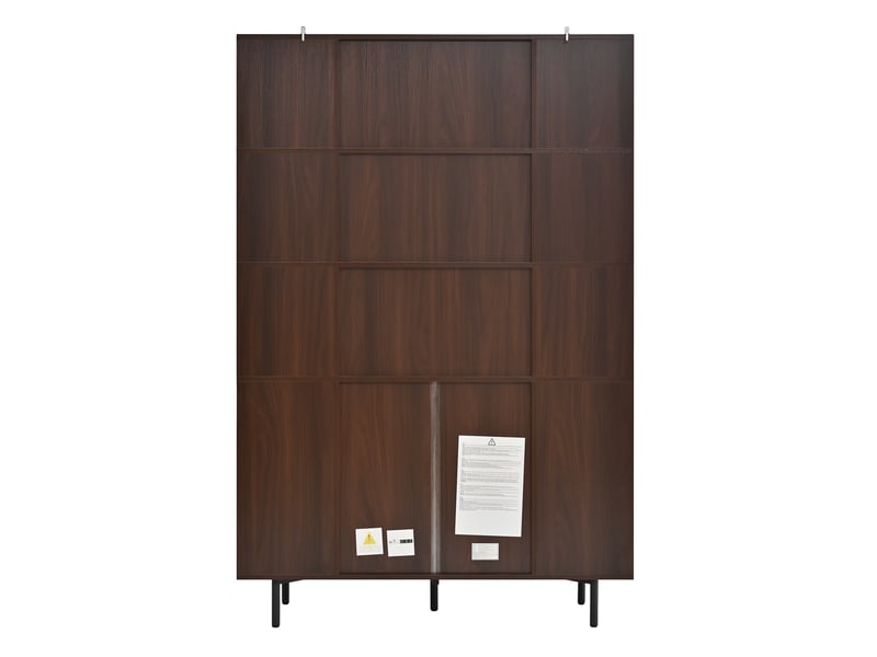 Buffet moderne 8 portes meuble de rangement mdf couleur noyer noir pieds métal 120x20x180 cm - Conforama D