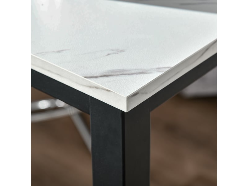  Table de bar avec plateau effet marbre et pieds réglables en acier pour cuisine et salle à manger, 120×40×100 cm blanc  - Conforama C