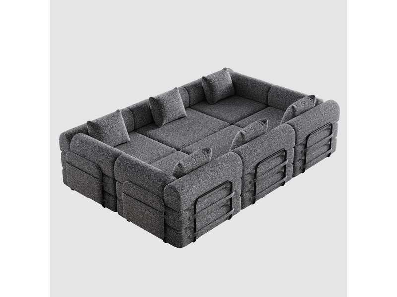  Canapé convertible modulaire modenvie 6 places en chenille gris avec rangement accoudoir 274 x 183,8 cm  - Conforama A