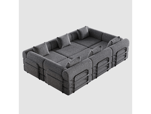 Canapé convertible modulaire modenvie 6 places en chenille gris avec rangement accoudoir 274 x 183,8 cm
