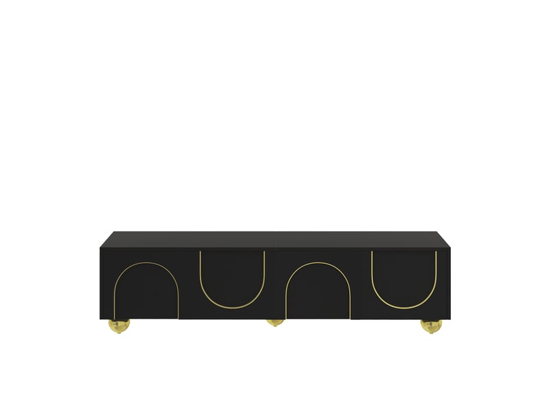 Meuble tv avec portes structurées et étagères, pieds ronds dorés, ouverture push-to-open – design moderne  - Conforama A