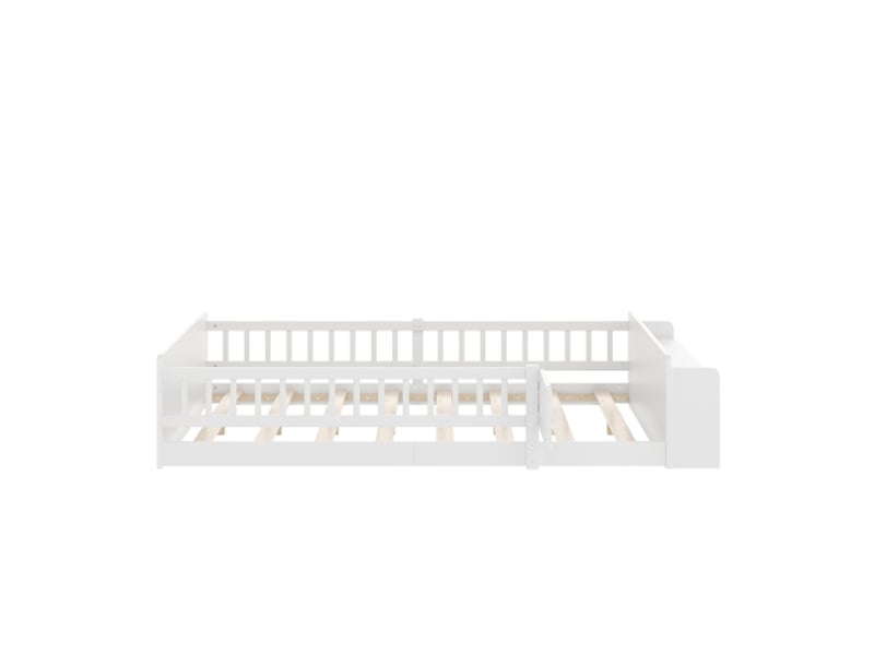  Lit en bois, lit enfant, 140 x 200 cm, pin, rangement ouvert, étagères, coffre ouvrant, sans matelas, blanc  - Conforama D