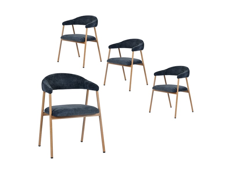  Chaises de salle à manger lot de 4 rembourrée en chenille, pieds en métal effet bois, bleu  - Conforama A
