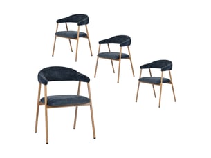 Chaises de salle à manger lot de 4 rembourrée en chenille, pieds en métal effet bois, bleu