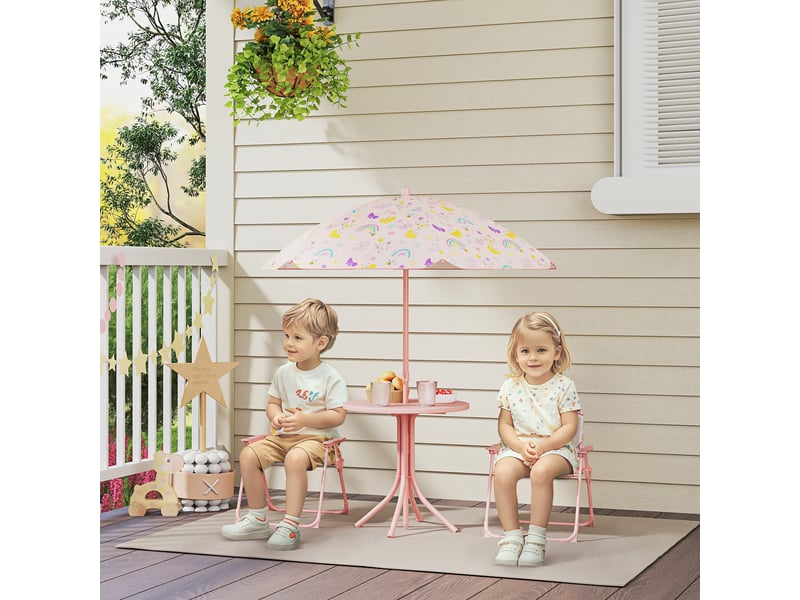  Ensemble de jardin pliable pour enfants avec 2 chaises, une table et un parasol réglable pour les enfants de 2 à 5 ans, rose  - Conforama B