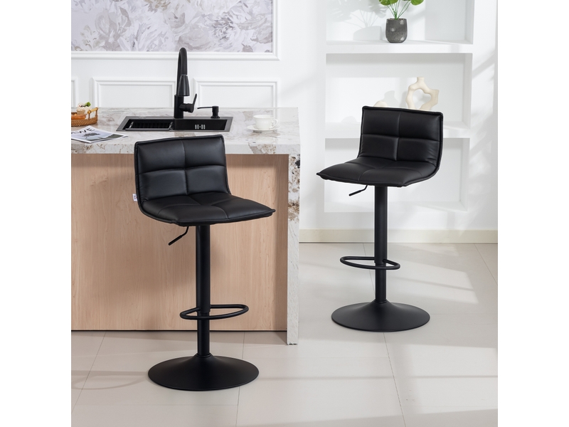  Lot de 2 tabourets de bar, chaises de bar réglable en hauteur avec assise pivotant en pu 44 x 45 x 85-106 cm noir  - Conforama D