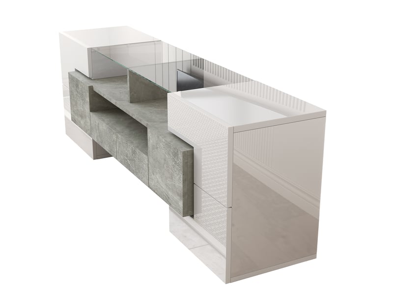  Meuble tv blanc brillant 145 cm led design moderne surface verre  - Conforama D
