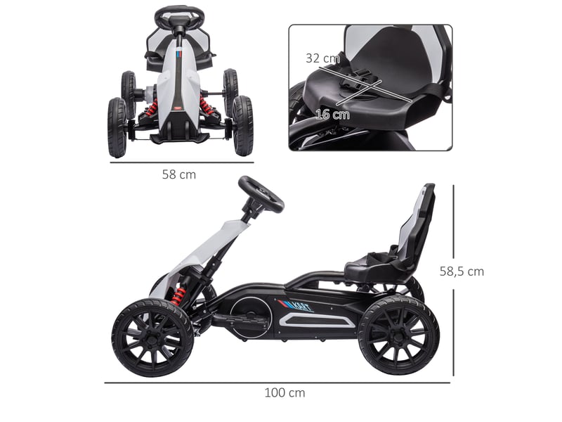  Kart électrique pour enfant 12v - vitesse réglable 3-5kmh pour enfants de 3 à 8 ans - siège réglable - blanc  - Conforama E
