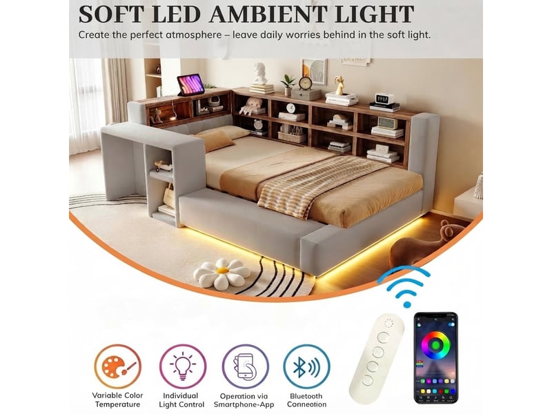  Petit meuble de rangement, 210x116x74 cm, éclairage led, ports de charge, gris LDU00645AAG-conf-NEW - Conforama E