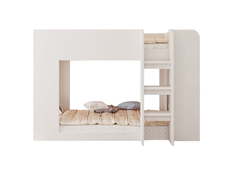  Lit superposé pour enfants, 90 x 200 cm, avec barrière de sécurité et échelle sécurisée, étagère latérale à deux niveaux, blanc  - Conforama A
