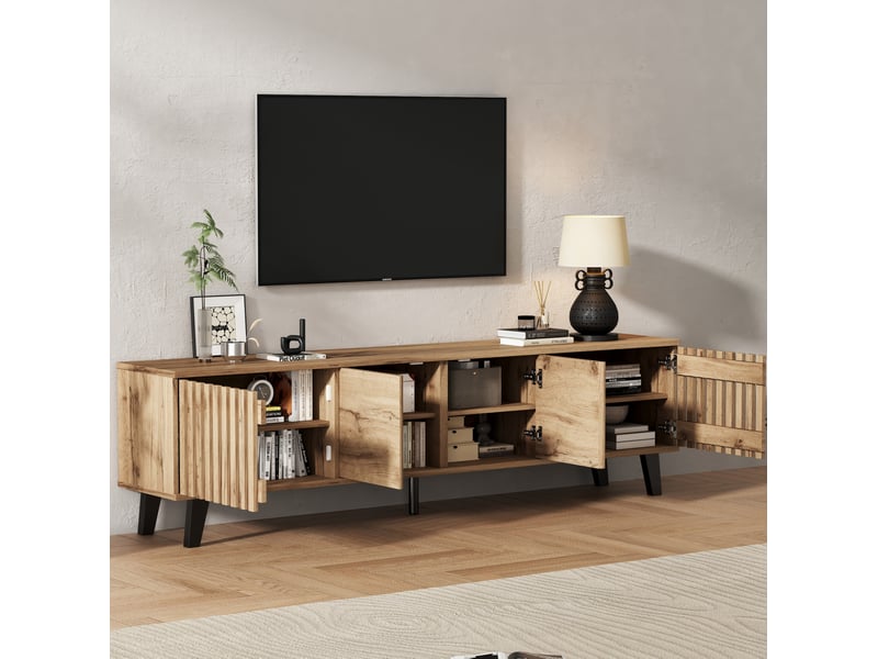  Ensemble meuble tv 180x40x55 cm et buffet 150x40x95 cm, 8+6 compartiments, panneaux de particules naturel  - Conforama E