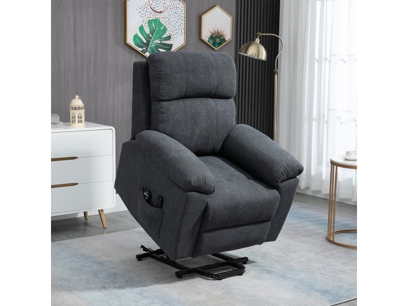  Fauteuil de salon, fauteuil releveur électrique massage, polyester au toucher lin, 89x99x103cm, gris  - Conforama C