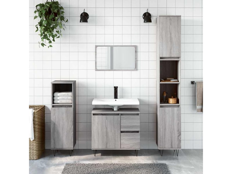  Amoire de salle de bain, meuble de rangement sonoma gris 65x33x60 cm bois d'ingénierie  - Conforama B