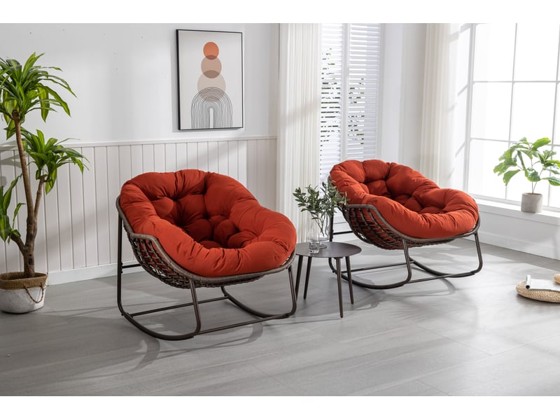  Fauteuil à bascule d'extérieur avec coussin, structure en acier, orange W2021P459054 - Conforama D
