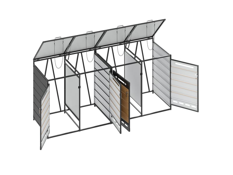  Cache-poubelles 4 compartiments, modèle bois, couvercle hydraulique, armoire métal verrouillable  - Conforama E