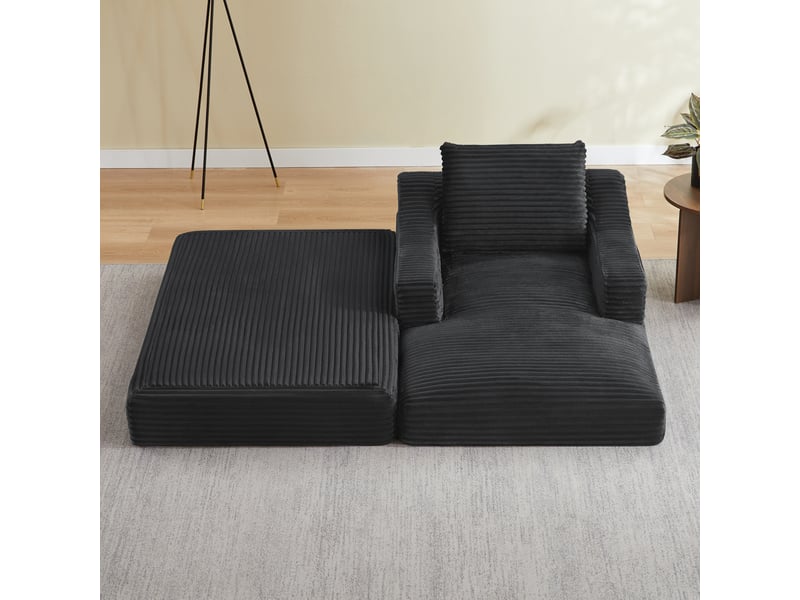  Fauteuil pouf convertible 1 place avec design double couche  - assise dépliable en mousse, velours côtelé gris foncé  - Conforama C