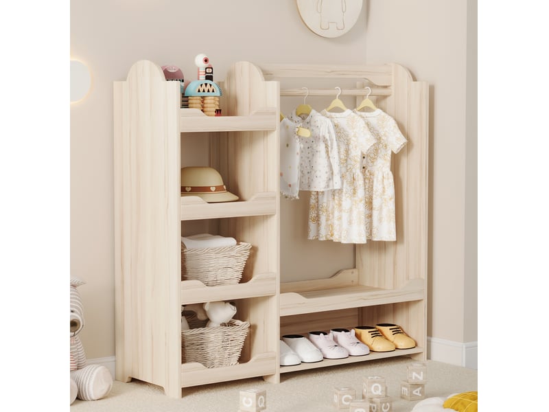  Meuble de rangement enfant avec penderie 4 étagères ouvertes et assise pour chambre d'enfant naturel  - Conforama B
