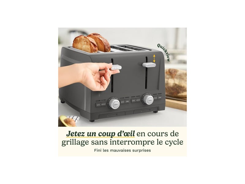  Grille-pain 4 tranches extra larges stone grey CUI3030050204506 - Conforama C