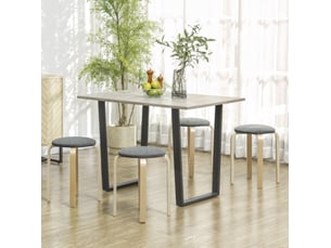 Lot de 4 tabourets de salle à manger 40x40x45 cm en bois gris, ronds et empilables, assise rembourrée
