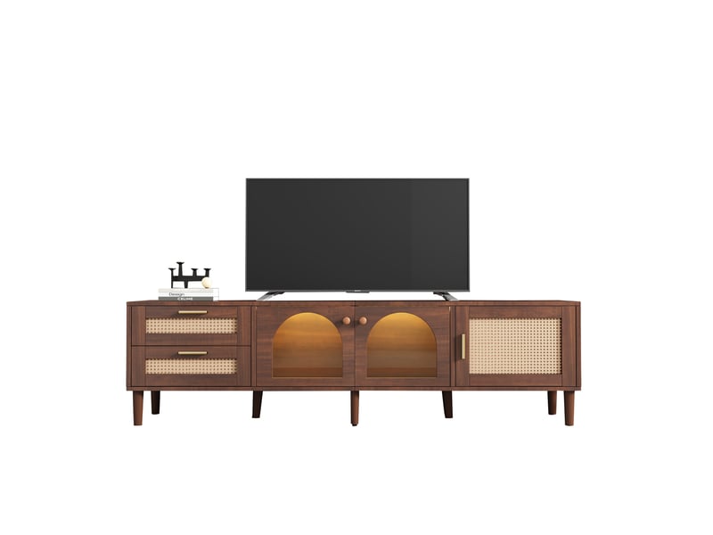  Meuble tv avec 3 portes, 2 tiroirs et led pour salon 180×40×50 cm en panneaux de particules marron  - Conforama A