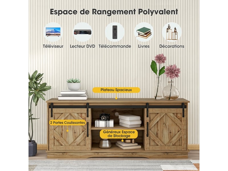  Meuble tv 150 cm portes coulissantes marron rustique style industriel  - Conforama D