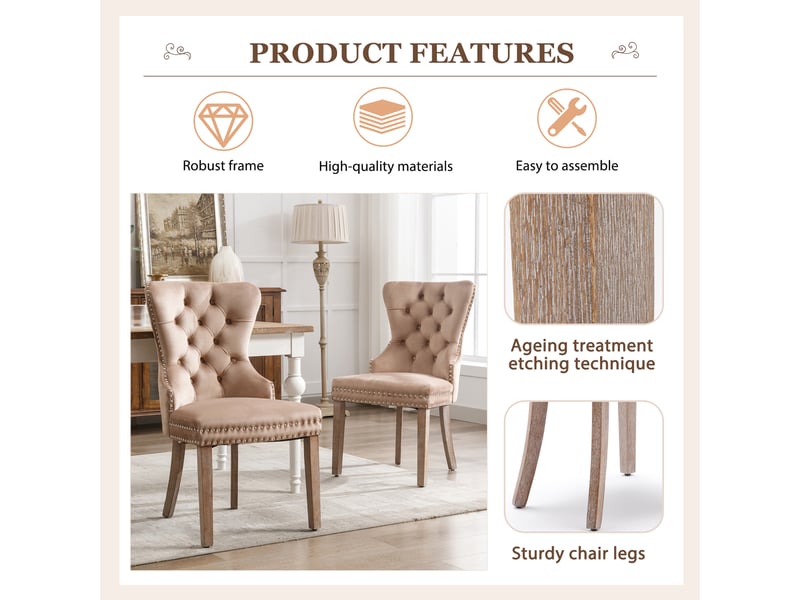  Lot de 4 chaises de salle à manger en velours café clair, pieds en bois massif PP305054AAB-4 - Conforama D