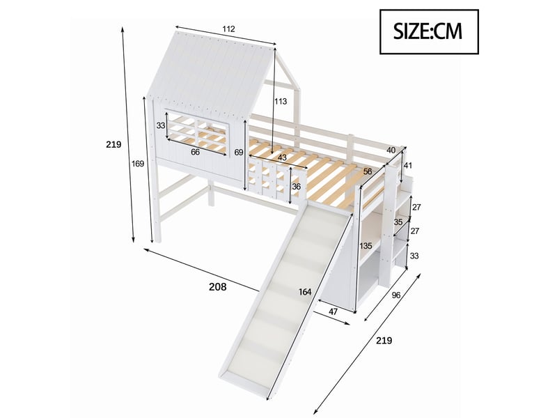  Lit mezzanine 90x200cm coloris blanc bois massif lit enfant blanc - Conforama C