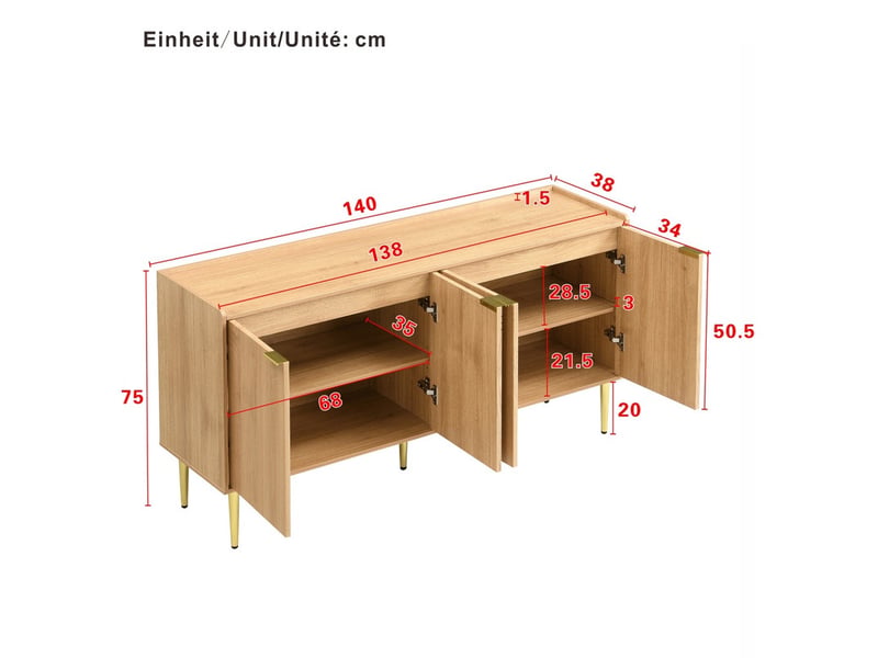  Buffet moderne, meuble de rangement pour salon, console pour entrée, meuble de rangement pour chambre à coucher, finition bois  - Conforama C