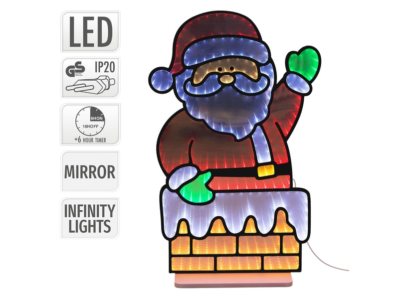  Ecd germany décoration de noël lumineuse avec effet miroir infini, figurine 3d double face, père noël led avec cheminée, lampe décorative pour fenêtre ou porte avec minuterie, éclairage d'intérieur ECD Germany GmbH - Conforama C
