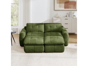 Canapé 2 places - 194 x 160 x 68 cm - canapé modulable en chenille avec 2 poufs amovible et coussins - vert