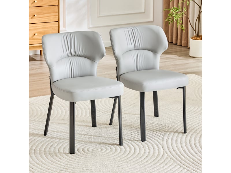  Chaises de salle à manger lot de 2 avec assise et dossier rembourrés  - pieds en métal, pu - gris  - Conforama C