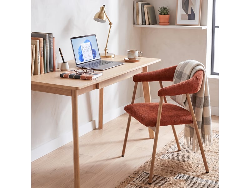  Chaises de salle à manger lot de 6 rembourrée en chenille, pieds en métal effet bois, rouge  - Conforama W