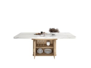 Table à manger extensible 150200 x 90 cm pour 6 à 8 personnes, avec rangement, plateau épais, style scandinave, marbre blanc et couleur chêne