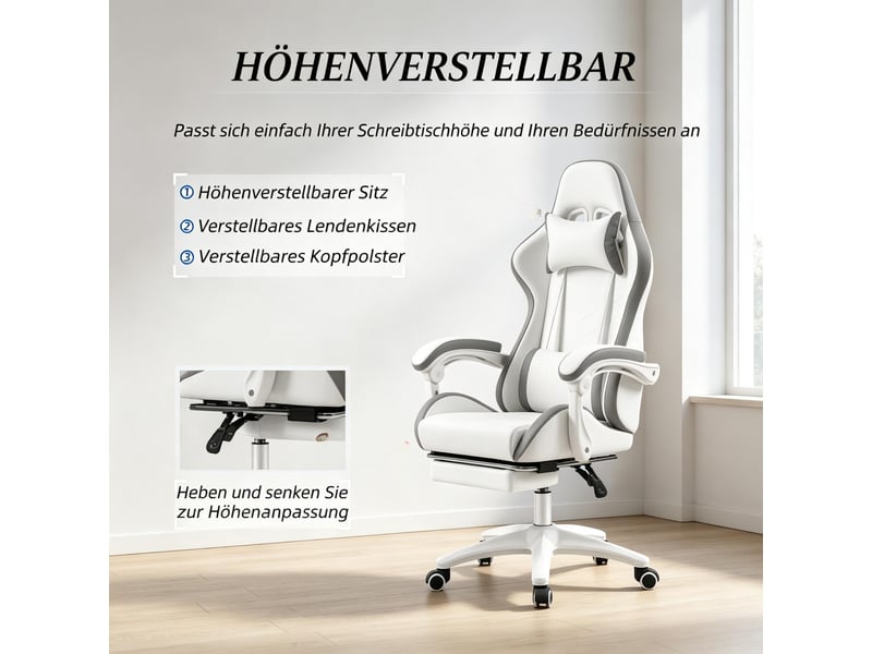  Fauteuil gaming ergonomique avec dossier inclinable à 135° et soutien lombaire  - Conforama E