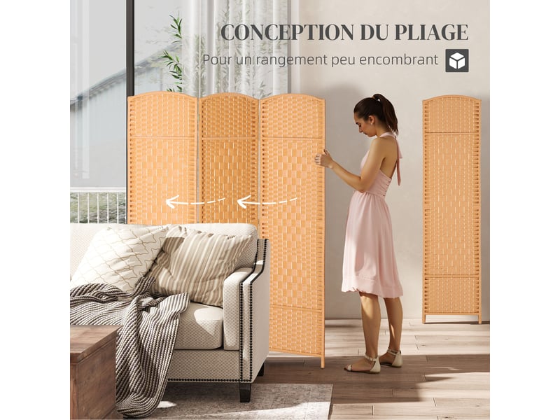  Paravent intérieur en bois 3 panneaux séparateur de pièce pliable pour salon chambre 135 x 180 cm clair brun  - Conforama D