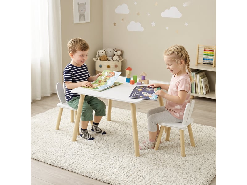  Ensemble table et 2 chaises enfant design scandinave motif oreille de lapin bois pin blanc  - Conforama C