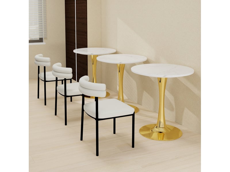  Guéridon rond 70x70x72 cm, plateau en marbre artificiel blanc, finition dorée  - Conforama D