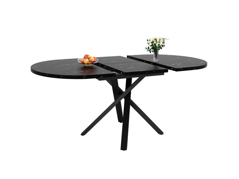  Table de salle à manger extensible ronde avec plateau effet marbre et pieds réglables, pour cuisine et séjour, noir  - Conforama A