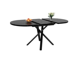 Table de salle à manger extensible ronde avec plateau effet marbre et pieds réglables, pour cuisine et séjour, noir